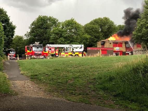 Firefighters attend a blaze at a disused building in the Carley Hill area of Sunderland.