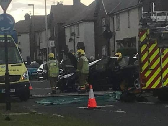 Emergency services on the scene of the crash in Faber Road, Southwick.