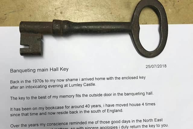 The key was returned to Lumley Castle along with an anonymous note.