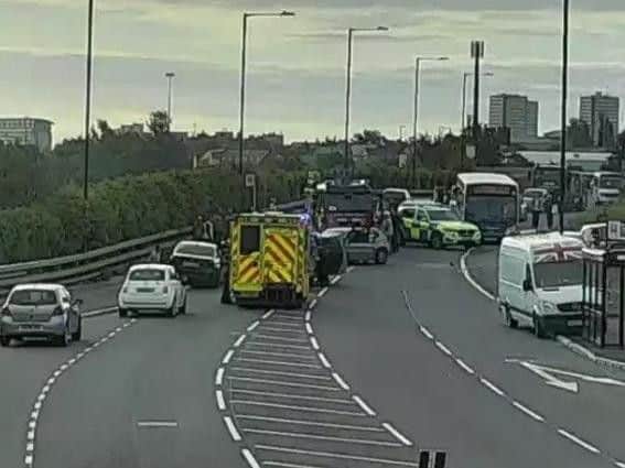 Emergency services at the scene this morning. Picture: @NELiveTraffic