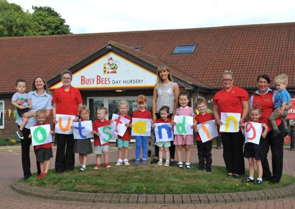 Staff and youngsters at Busy Bees Nursery, Ryhope, celebrating their outstanding Ofsted.