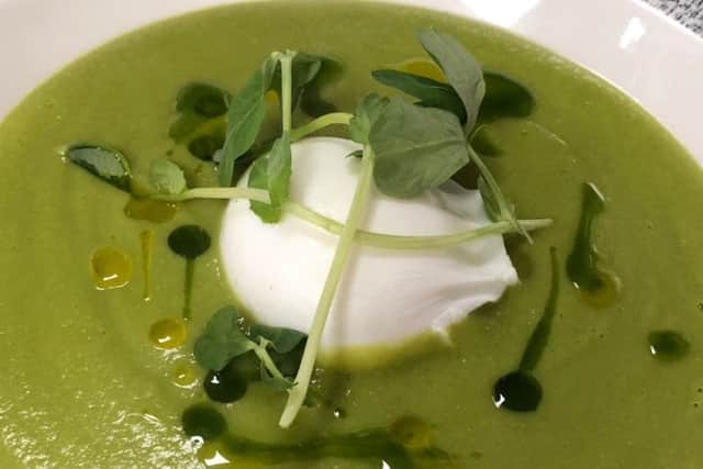 Pea soup is one of the options on the menu