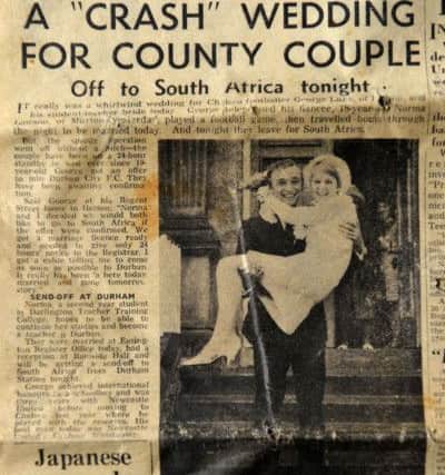 The front page story about George and Norma Luke's wedding.