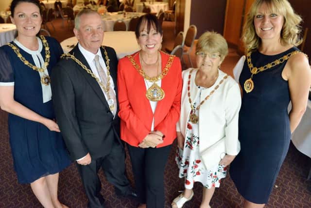 The Mayor of Sunderland Councillor Linda Scanlan (centre) with Mayoral guests (left to right) Cllr Jill Green Mayor of Gateshead, Cllr Norman Dick Deputy Mayor of South Tyneside, Cllr Jean Williamson Deputy Mayoress of South Tyneside and Cllr Joy Allen Deputy Mayor of Bishop Auckland at the Mayor of Sunderland's annual charity golf day held at the George Washington Hotel. Picture by FRANK REID