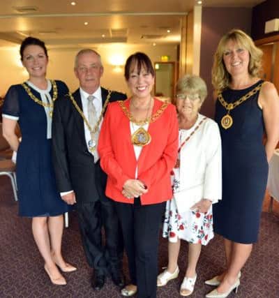 The Mayor of Sunderland Councillor Linda Scanlan (centre) with Mayoral guests (left to right) Cllr Jill Green Mayor of Gateshead, Cllr Norman Dick Mayor of South Tyneside, Cllr Jean Williamson Deputy Mayor of South Tyneside and Cllr Joy Allen Deputy Mayor of Bishop Auckland at the Mayor of Sunderland's annual charity golf day held at the George Washington Hotel. Picture by FRANK REID