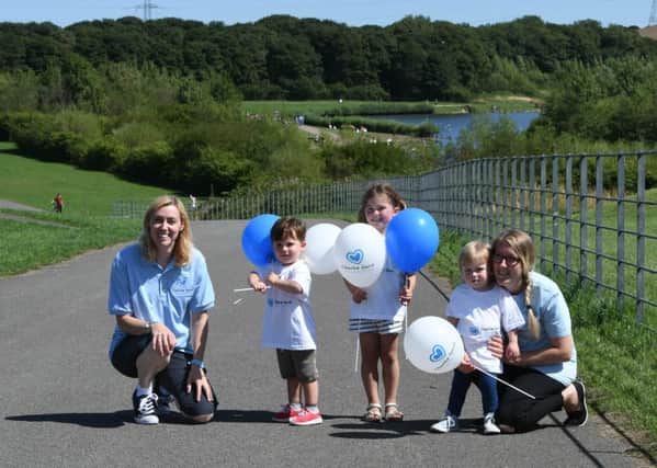Taking part in a sponsored toddle in memory of Charlie Gard, at Herrington Countrty park, on Saturday were l-r Stephanie Roundsmith head of communications & fundraising, Charlie Gard Foundation, Alfie Cowan (2), Lola Cowan (4), Oliver Kelly (2) and his mum Rachael Kelly who organised the event.