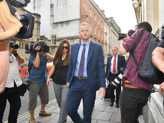 England cricketer Ben Stokes, with his wife Clare, arrives at Bristol Crown Court accused of affray. Picture: PA.