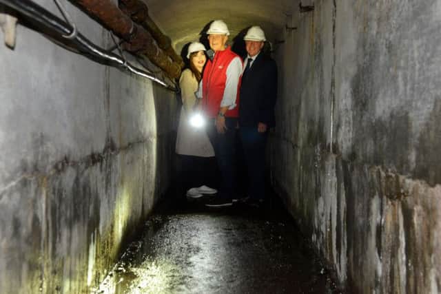Coun Rebecca Atkinson, Phil Tweddell and Ivor Crowther in the tunnel