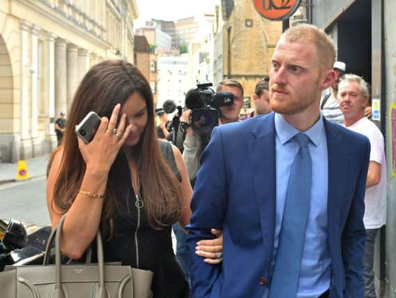 Durham and England cricketer Ben Stokes with wife Clare outside Bristol Crown Court.