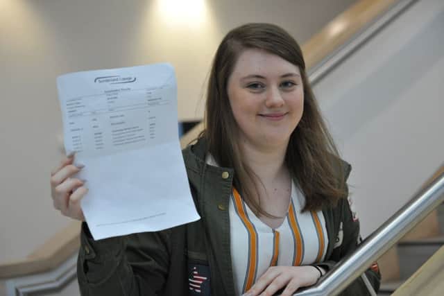 Sunderland College A level student Sara Robson with her results.