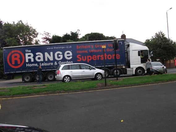 An HGV and  car collided with each other on a busy Sunderland road. 
Picture by Peter Winter