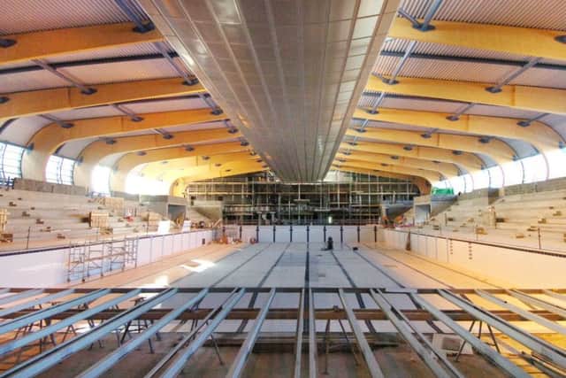 The interior of Sunderland Aquatic Centre as it was being built.