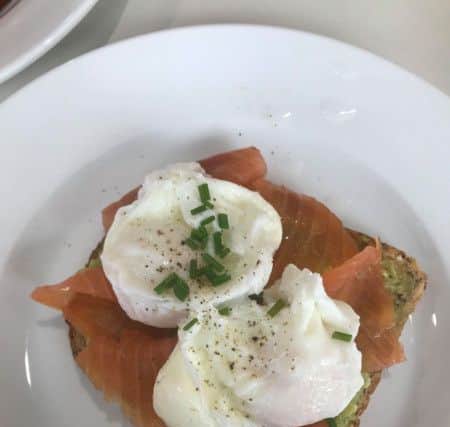 Avocado with smoked salmon and poached eggs