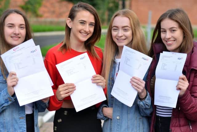 GCSE results day at Grindon Hall Christian School.  From left, Katie Davison, Mia Rump, Ellie Hunter and Kate Elliott.