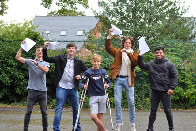 The lads at St Aidan's are delighted with their results. From left: Robert Dunlop, Ben Foley, Joe Whelan, Jack Barker and Reuben Biju.