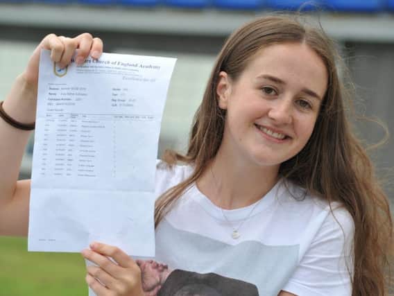 Student Ruby Edmiston at Whitburn Church of England Academy, receiving her GCSE results.