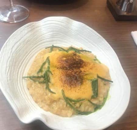 Brown crab risotto with sea vegetables and Cafe De Paris