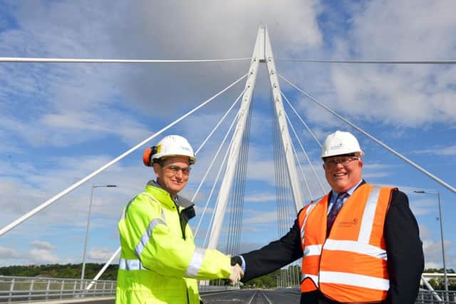 Leader of Sunderland Council  Cllr Graeme Miller with Project Manager of the Northern Spire Duncan Ross-Russell (L) on the Northern Spire ahead of the opening.