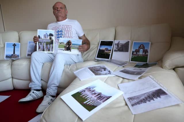 William Metcalfe of Melrose Crescent in Seaham has researched every one of the 800 men in Seaham that died while serving their country during the First World War. Pictured with photos and information from his research. Picture: CHRIS BOOTH