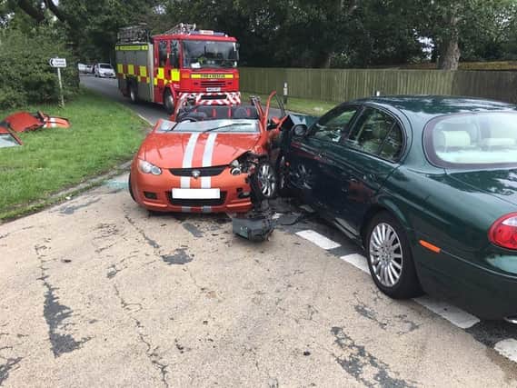 The scene of a two-car crash at Cocken Woods near Durham City on Monday.