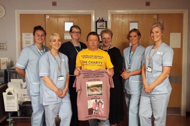 David Jurgens with staff at Sunderland Royal Hospital's neo-natal unit.