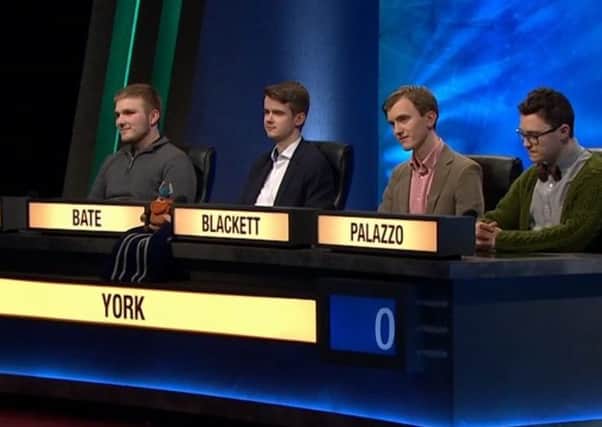 Councillor William Blackett, second from right, captains York University on University Challenge. Picture: BBC.