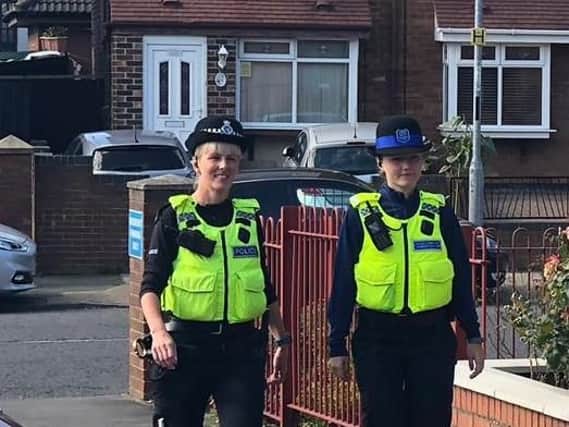 Northumbria Police officers on patrol in Downhill area of the city earlier today.