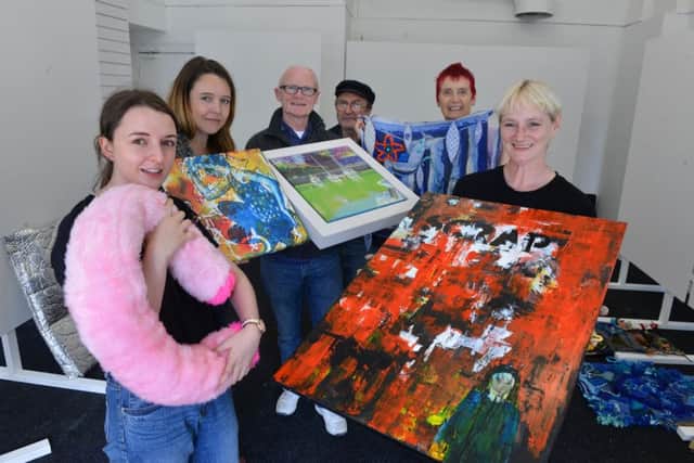 From left artists Jessica Browne, Jo Howell, Ken Devine, organiser Barrie West, Kath Price and Denise Dowdeswell, who are all taking part in the show.