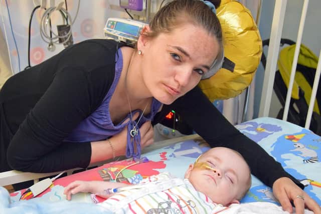 Kerrie Short and her son Harry Clarke, who is being cared for at Newcastle's Freeman Hospital, while awaiting a heart transplant. Pic: NHSBT/PA Wire.