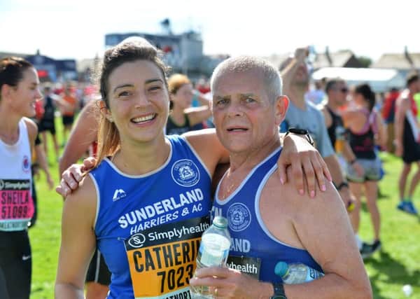 Catherine Purdy and Len Christopher after completing the Great North Run.
