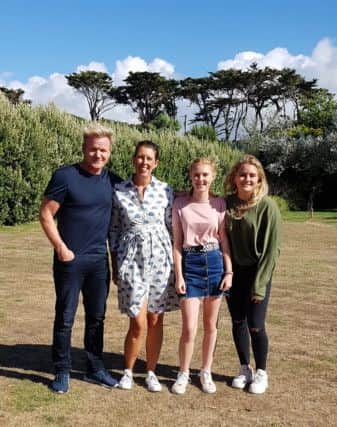 Gordon Ramsay wiith Julie Oxberry, Poppy Oxberry and Tilly Ramsay.