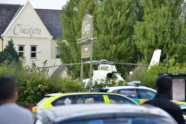 The woman was flown to Newcastle's RVI by air ambulance after the hit and run