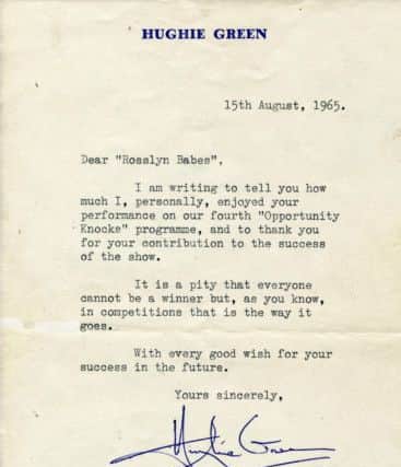 The letter sent by Hughie Green to the Rosslyn Babes.