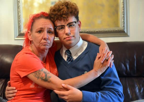 Alexander Gallon, 15,  suffered a anaphylactic shock after eye brow waxing. With his mother Nicola Robinson
