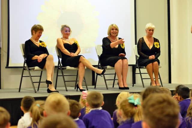 Calendar Girls the Musical visit Marlborough Primary School. From left Ruth Madoc, Rebecca Storm, Fern Britton and Denise Welch