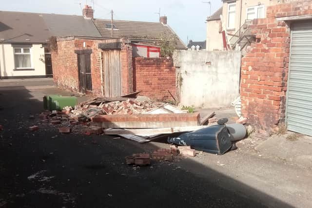 The wall has fallen down in Sunderland due to the strong winds of Storm Ali