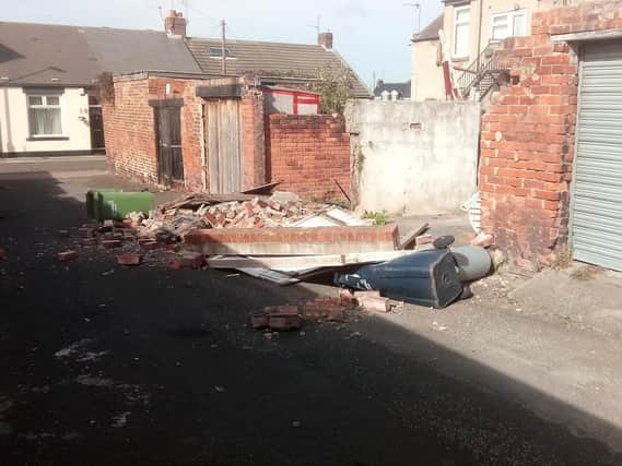 The wall has fallen down in Sunderland due to the strong winds of Storm Ali