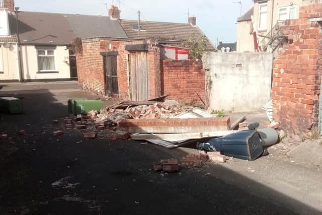 A wall has collapsed at the back of John Candlish Road, in Millfield.