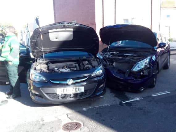 The two cars involved in the crash in Fordland Place in Sunderland.