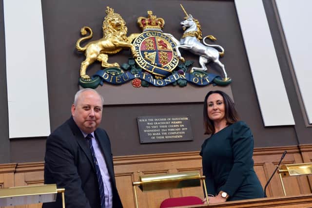 Chairman of the bench John Scott MBE JP and court cluster manager Allison Cook in court one