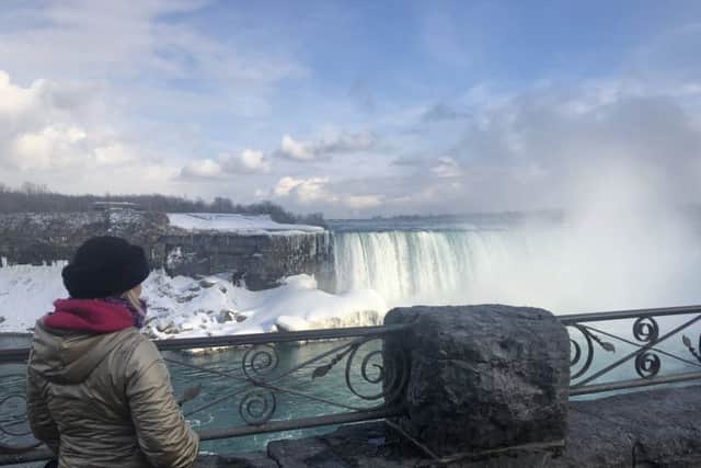 Victoria Birbeck at Horseshoe Falls in Niagara Falls, Ontario, Canada.