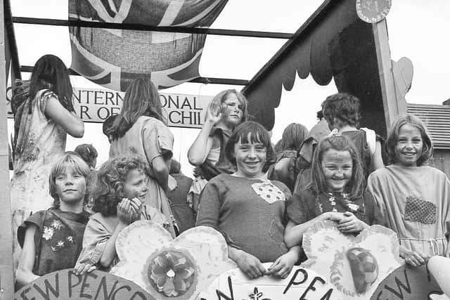 One of the decorated floats in the 1979 parade through the streets of Houghton.