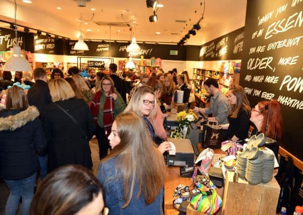 Students picking up bargains in Lush during the student raid shopping event held in The Bridges shopping centre. Picture by FRANK REID