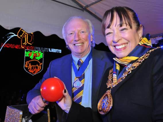 Mayor of Sunderland, Coun Lynda Scanlan, and her consort, Michael Horswill, switch on the Houghton Feast lights.