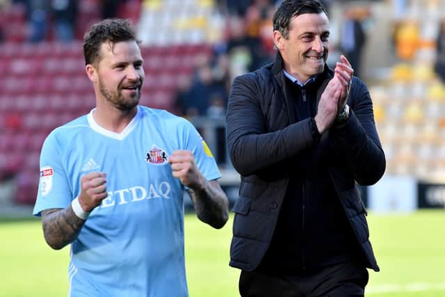 Chris Maguire and Jack Ross celebrate at Bradford City.