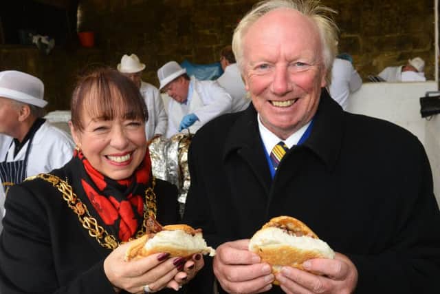The roasting of the ox at Houghton Feast. Mayor of Sunderland Lynda Scanlan with consort Micky Horswill