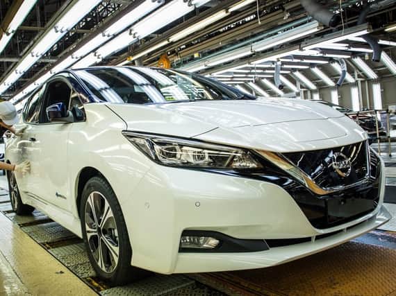 The Nissan Leaf in production.