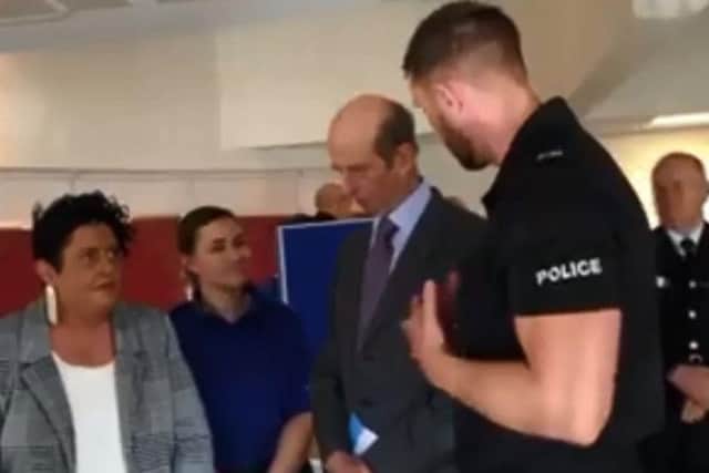 The Duke of Kent hears about community police work in Peterlee.