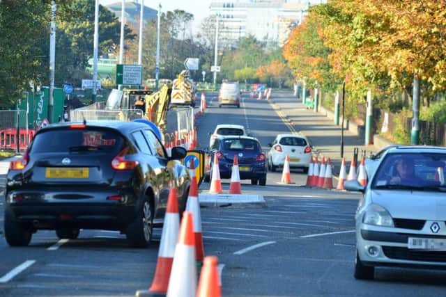 Ongoing roadworks in the Dame Dorothy Street area of Sunderland.