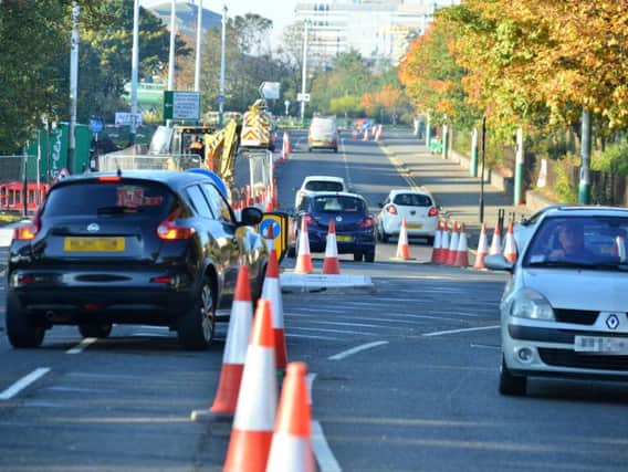 Ongoing roadworks in the Dame Dorothy Street area of Sunderland.